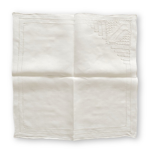 Antique Midcentury Off White Linen J Monogram Embroidered Handkerchief - Picture 6 of 6
